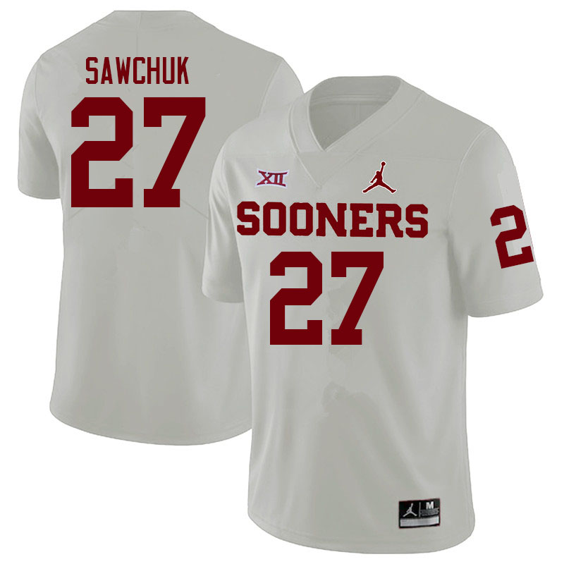 Men #27 Gavin Sawchuk Oklahoma Sooners College Football Jerseys Sale-White - Click Image to Close